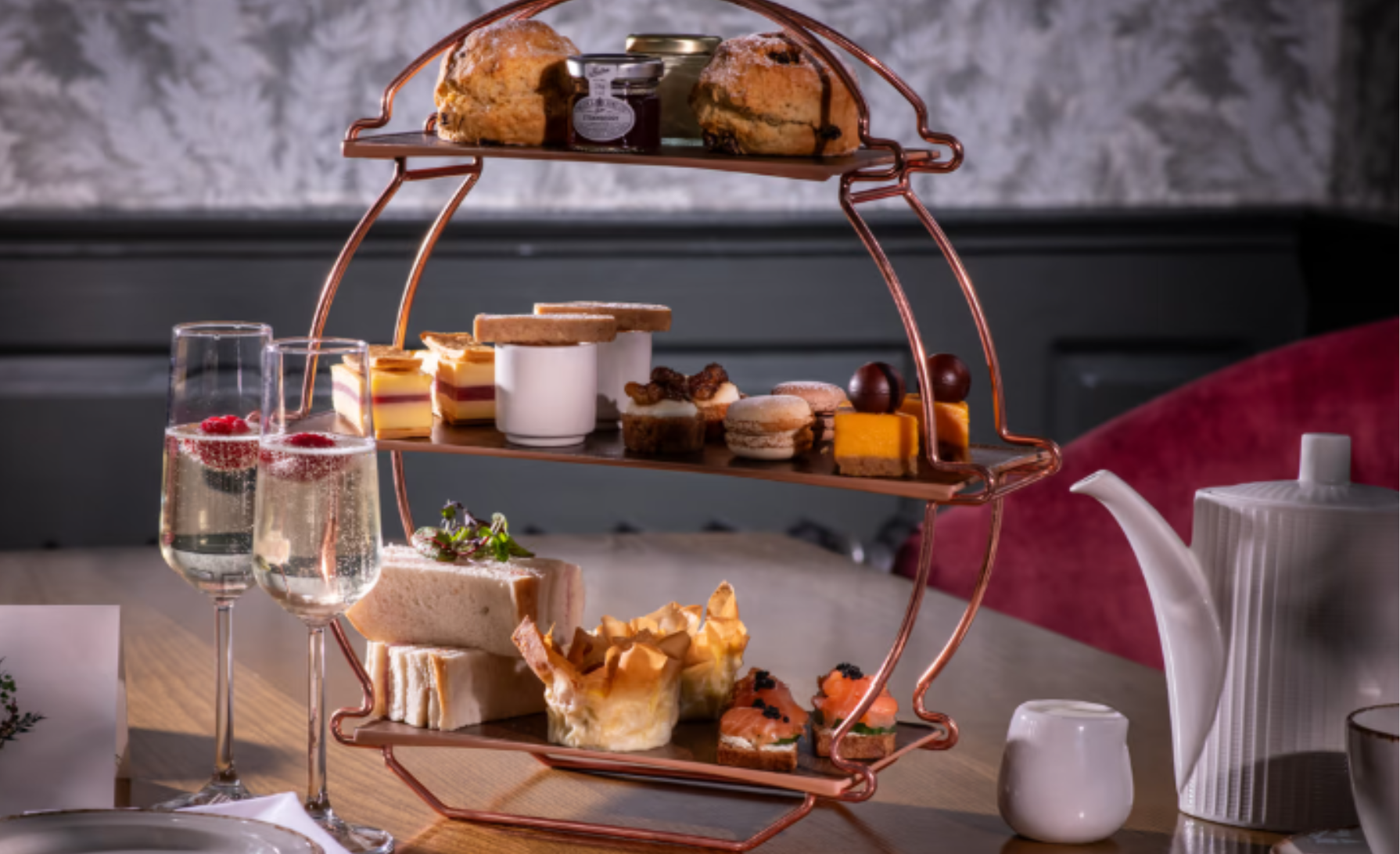 Close up of Afternoon Tea with Champagne