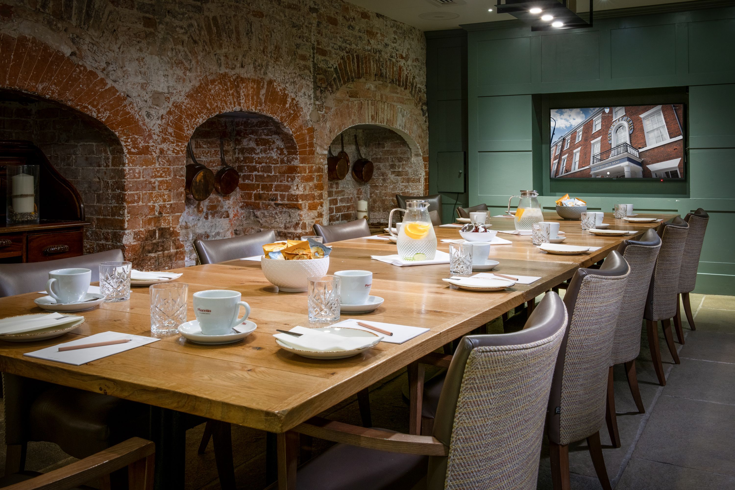 meeting room at the beverley arms with brick walls