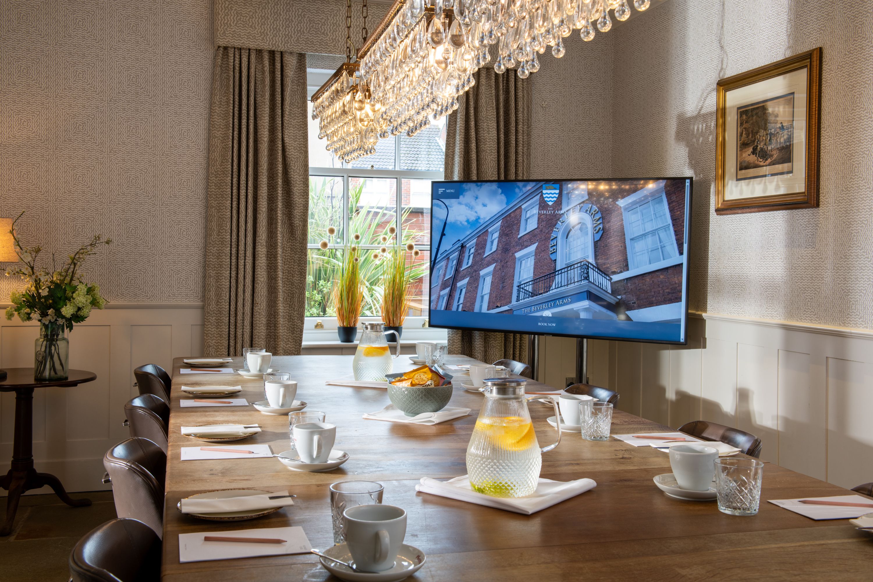 meeting room at the beverley arms with large screen